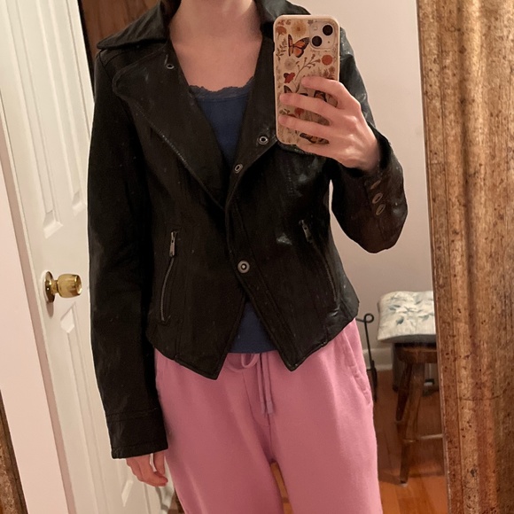 LAST DAY Andrew Marc Black Leather Snap Jacket Moto Style - Picture 2 of 10